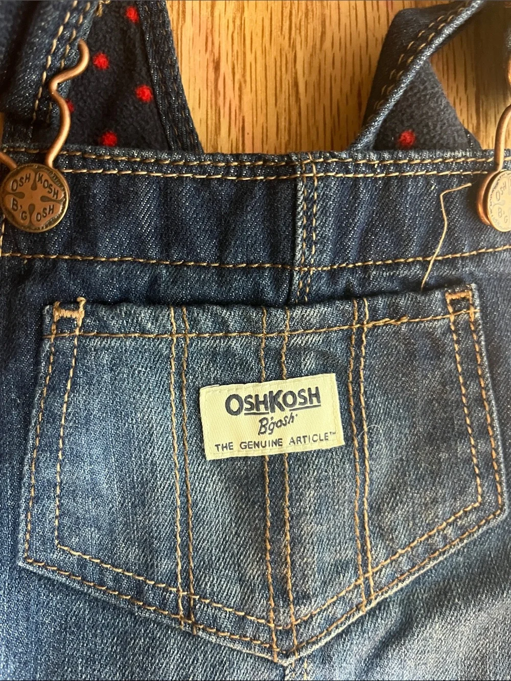 OshKosh B'gosh Dark Blue Denim Overalls with Red Accents 4T